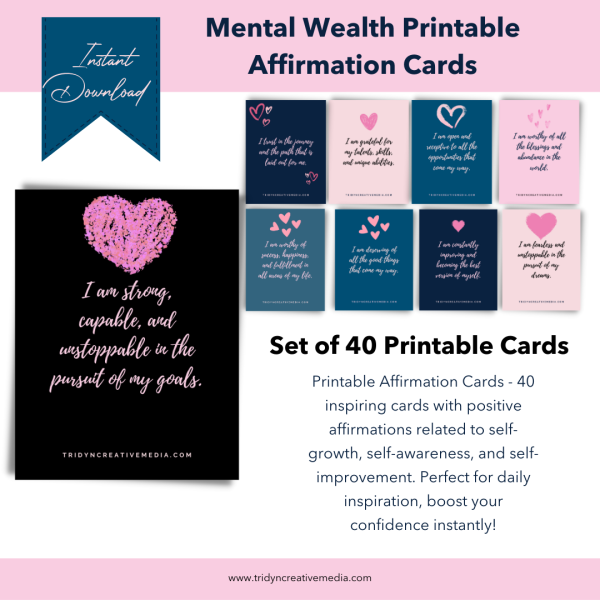 Printable Affirmation Cards Set-instant download set of 40 printable cards
