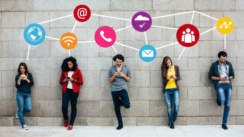 Group of people leaning on wall on social media apps