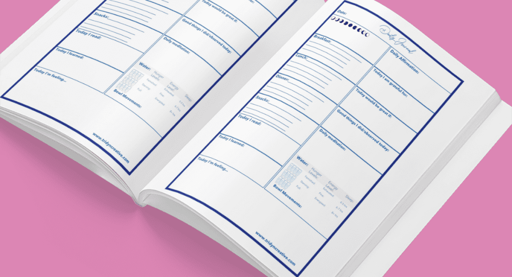 Interior view of daily planner for manifestation and gratitude tracking.