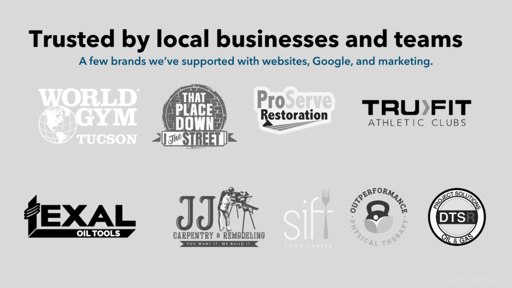Logos of local businesses and teams supported by Tridyn Creative Media